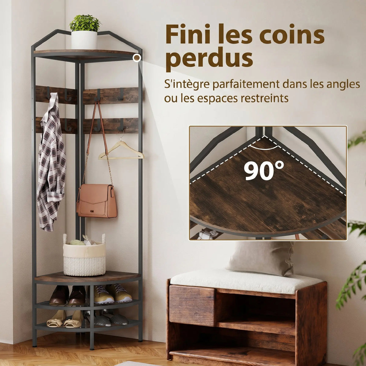 Porte-manteau d'angle rustique - fini les coins perdus