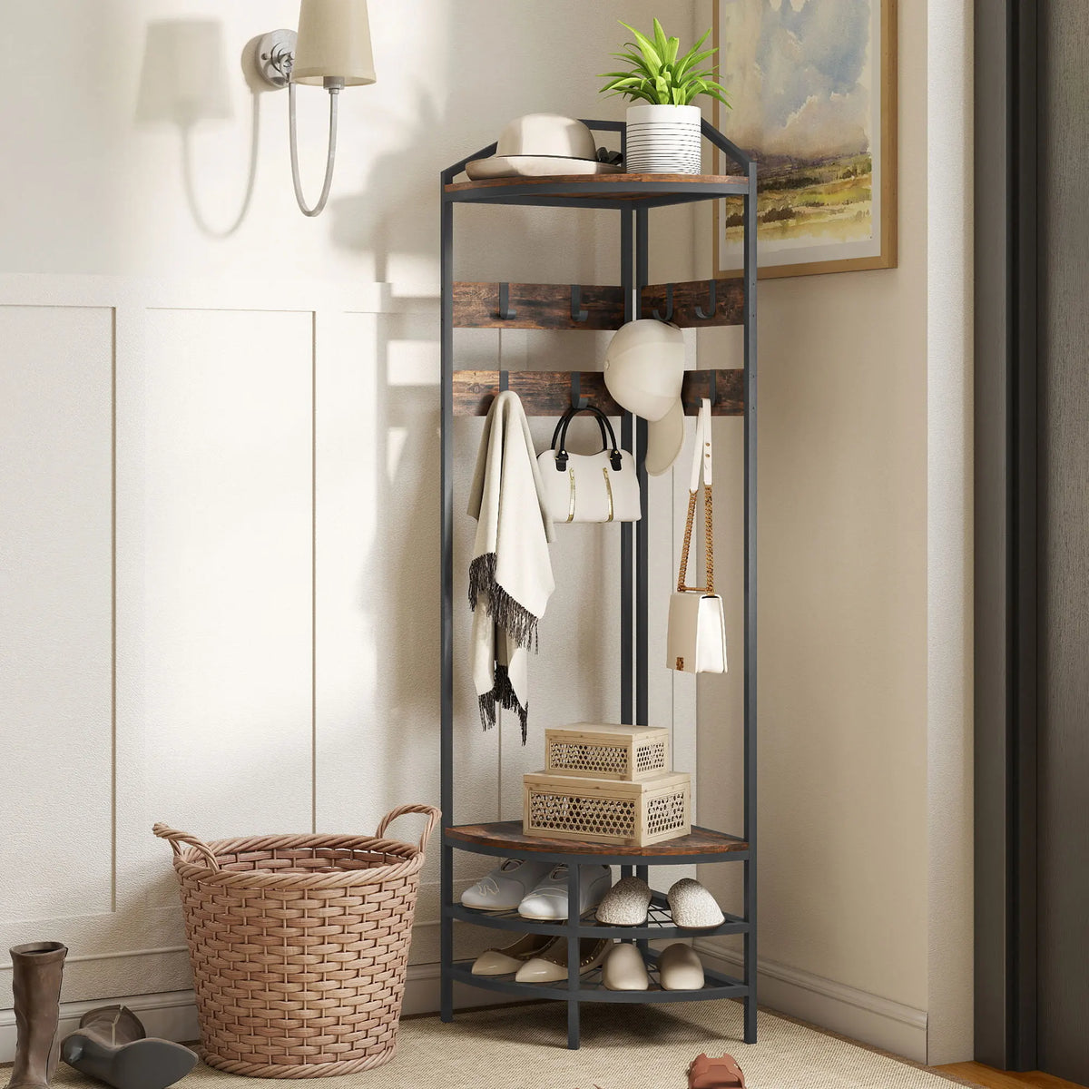 Porte-manteau d'angle rustique - ambiance 1