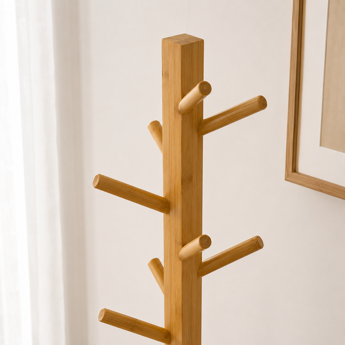 Porte-Manteau sur Pied Bambou avec Assise et Tiroir