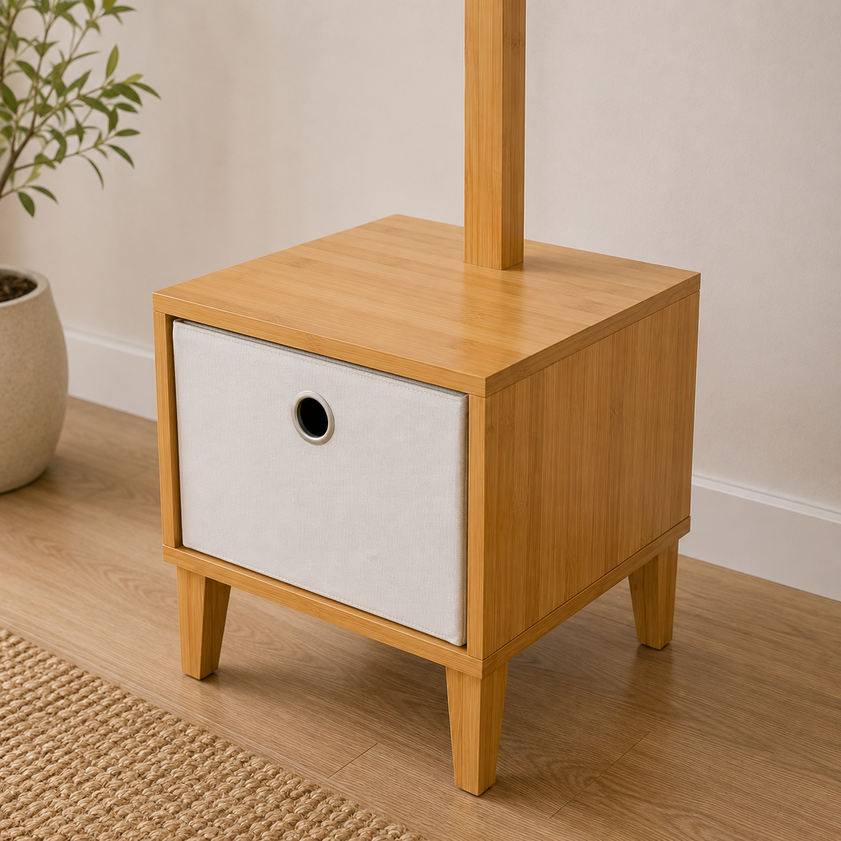 Porte-manteau bambou assise et tiroir - zoom tiroir