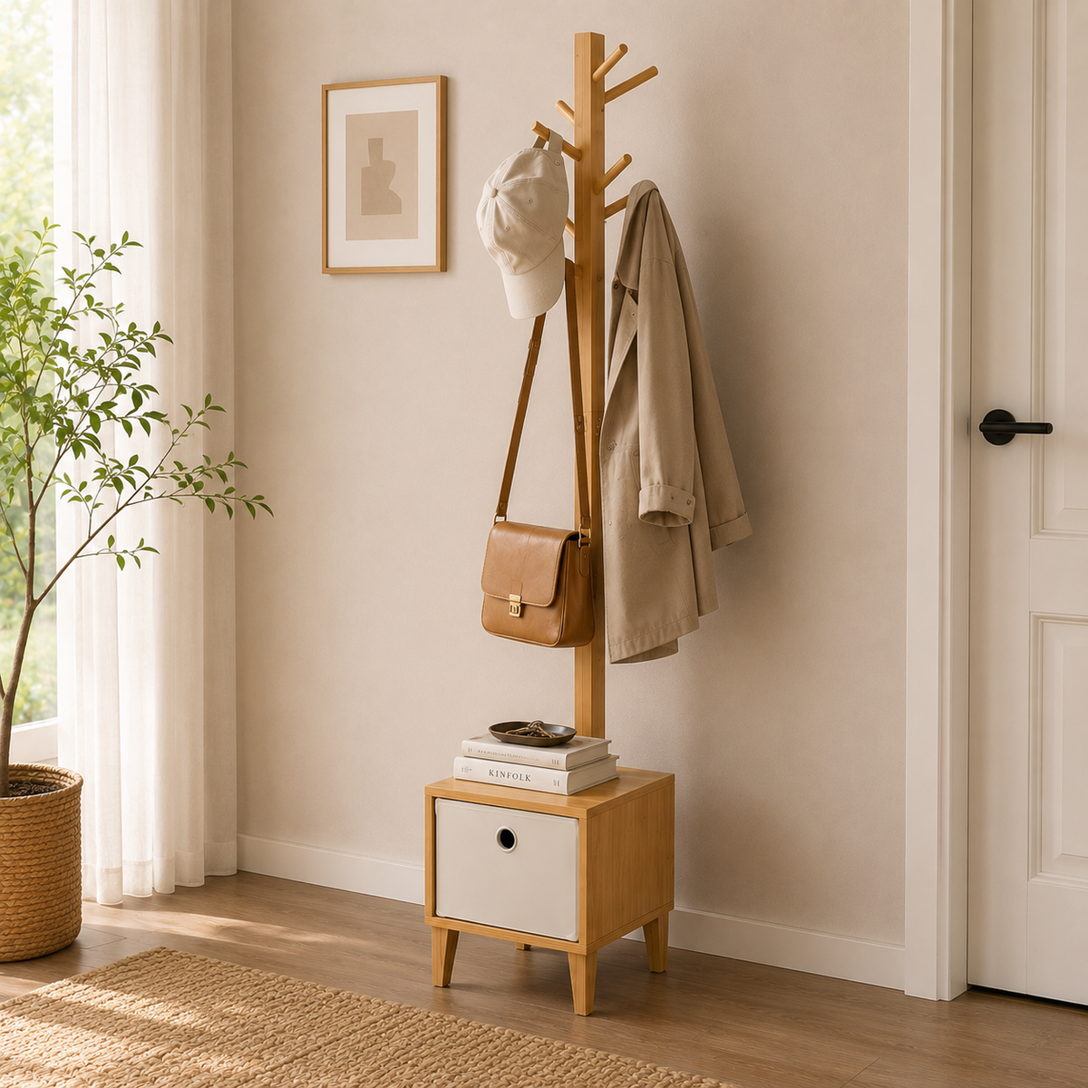Porte-manteau bambou assise et tiroir - ambiance