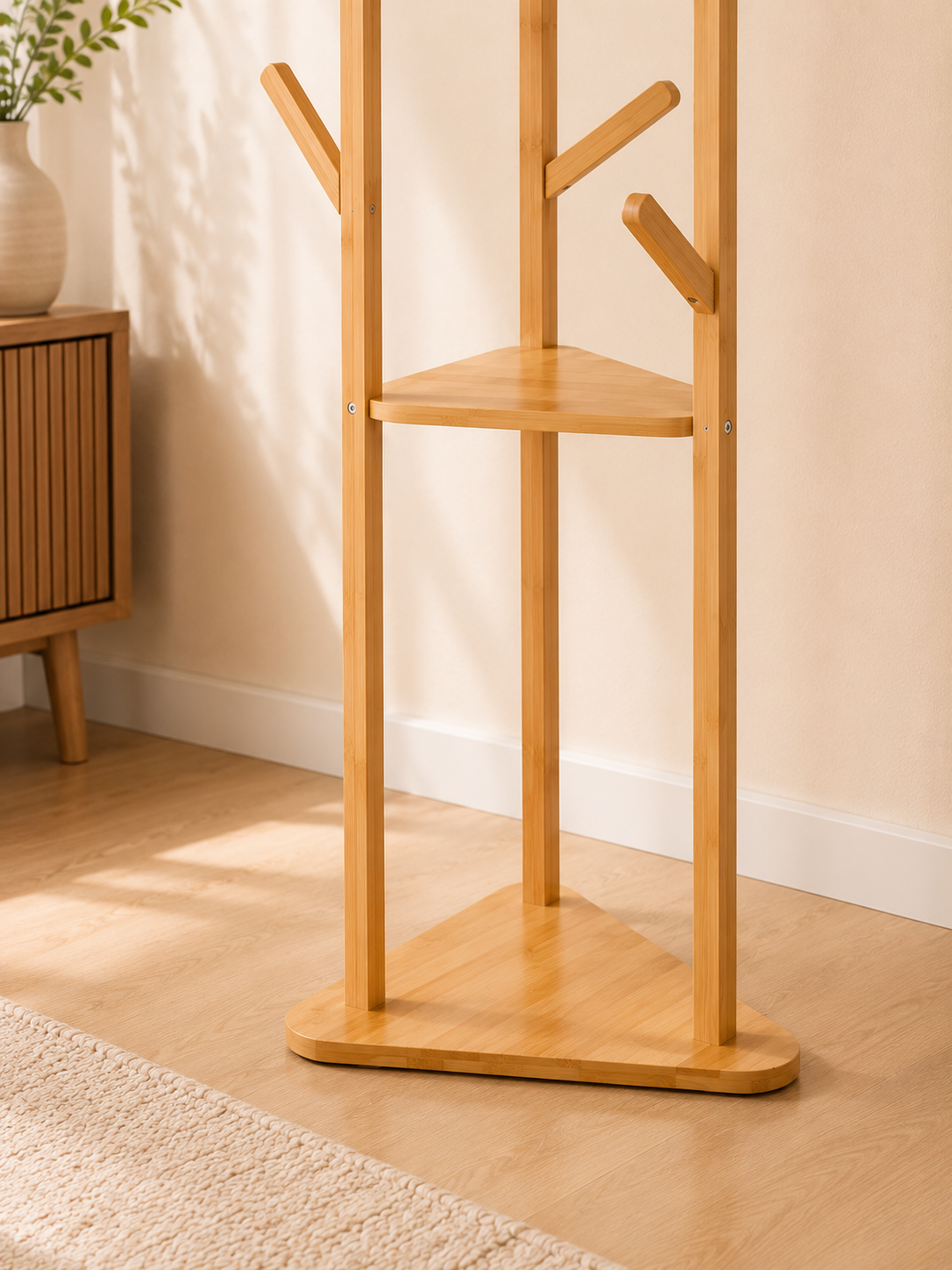 Porte-Manteau sur Pied Bois avec 2 Étagères