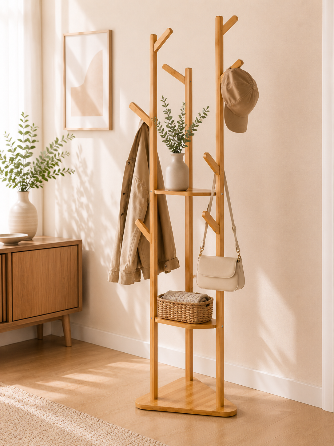 Porte-manteau bois 2 étagères - ambiance 2