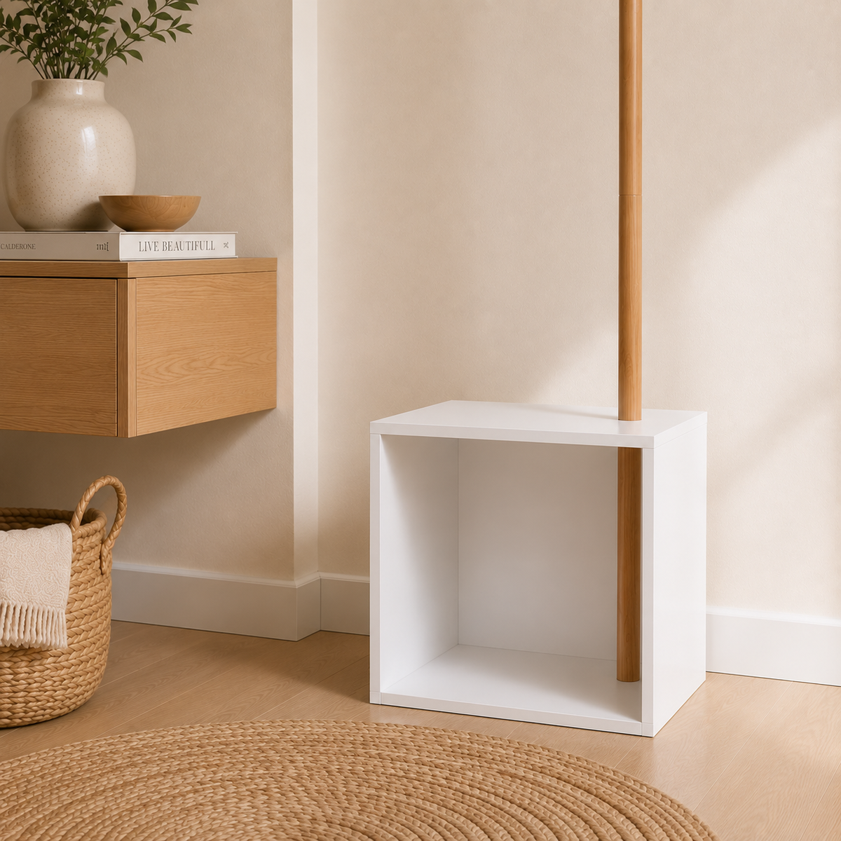 Porte-Manteau sur Pied Bois avec Cube