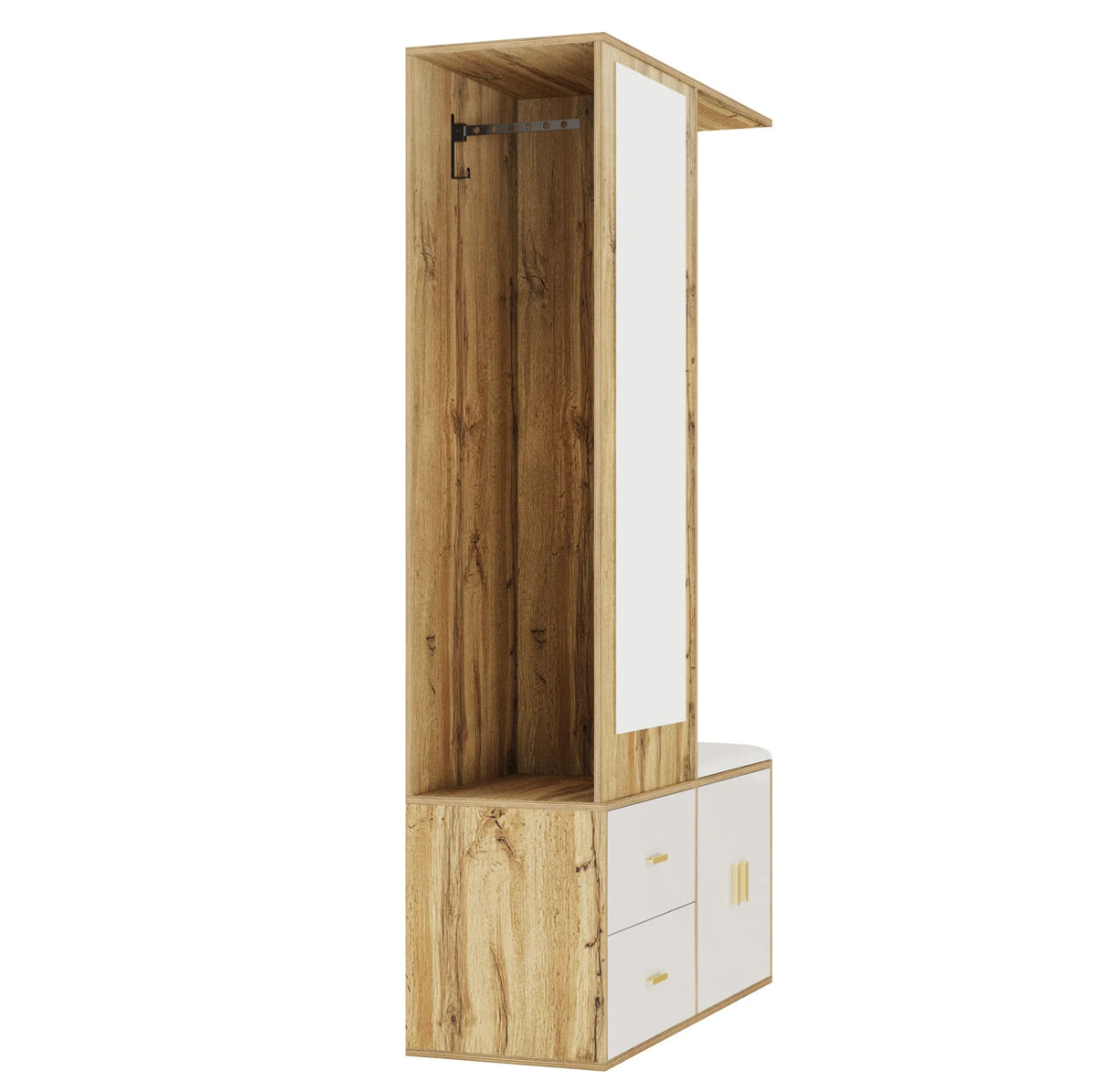 Porte-manteau compact blanc et bois - ambiance 3