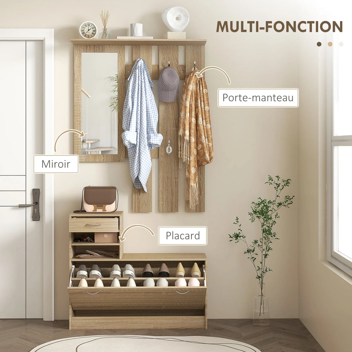 Ensemble 3-en-1 bois naturel - multi-fonction