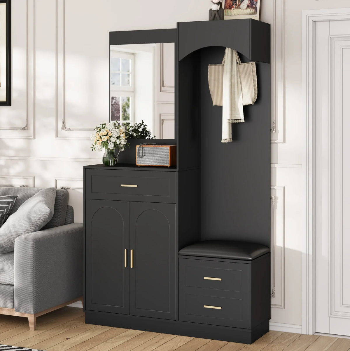 Porte-manteau compact noir miroir - ambiance