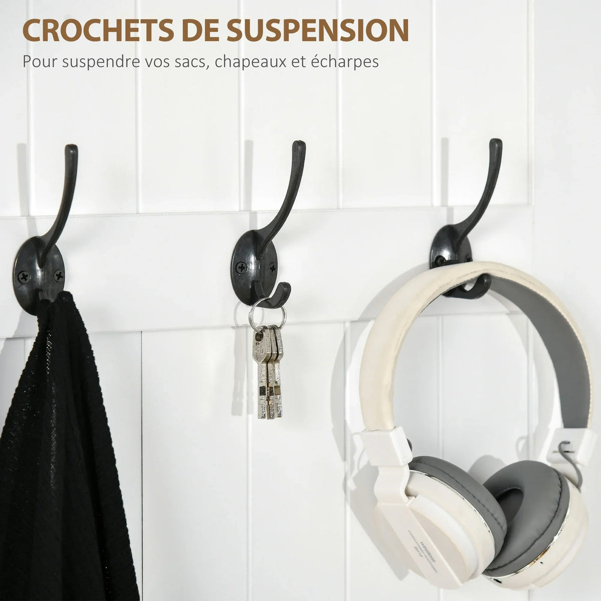 Meuble d'entrée 4-en-1 blanc - crochets de suspension