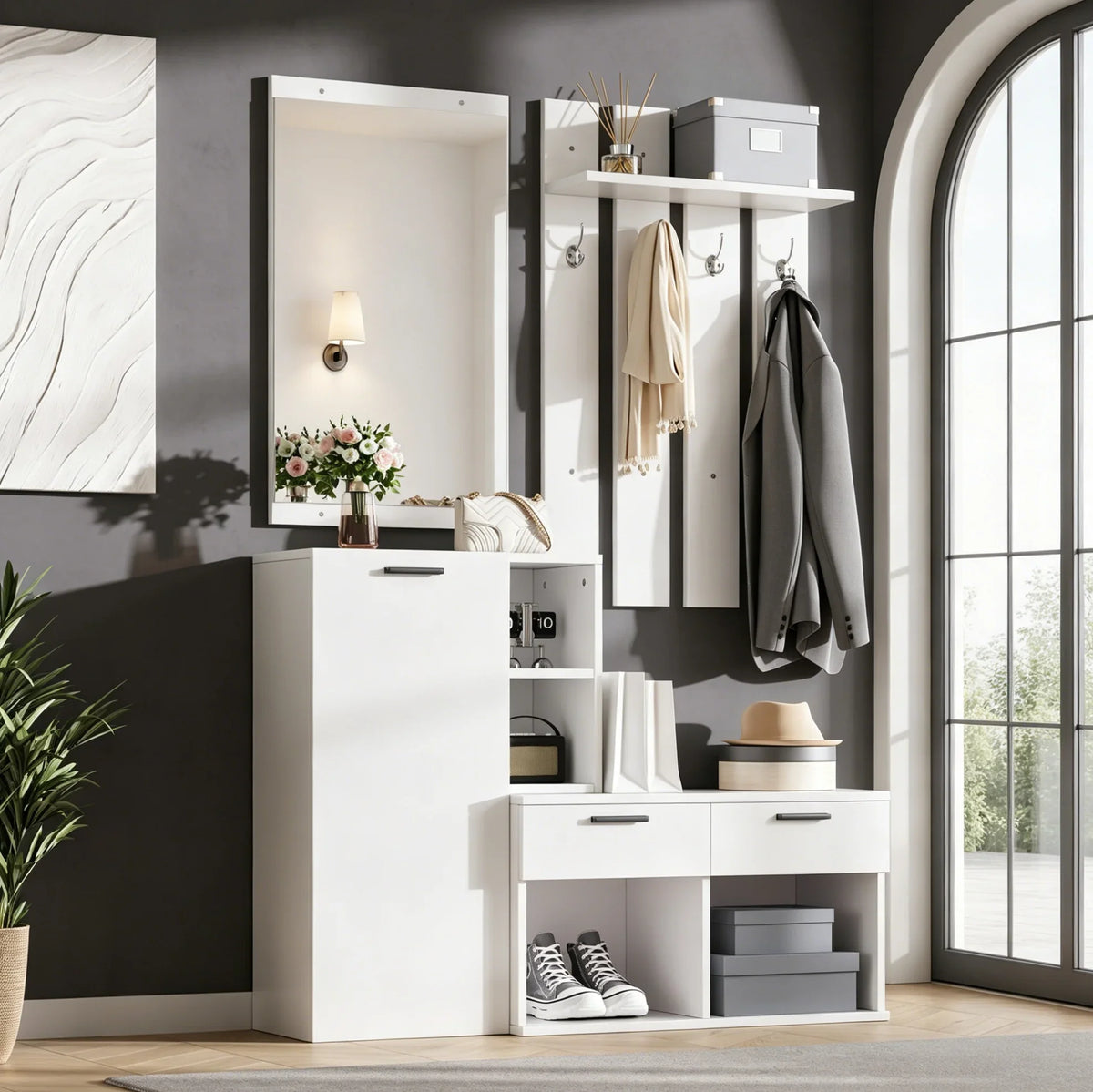Meuble entrée blanc miroir - ambiance 3