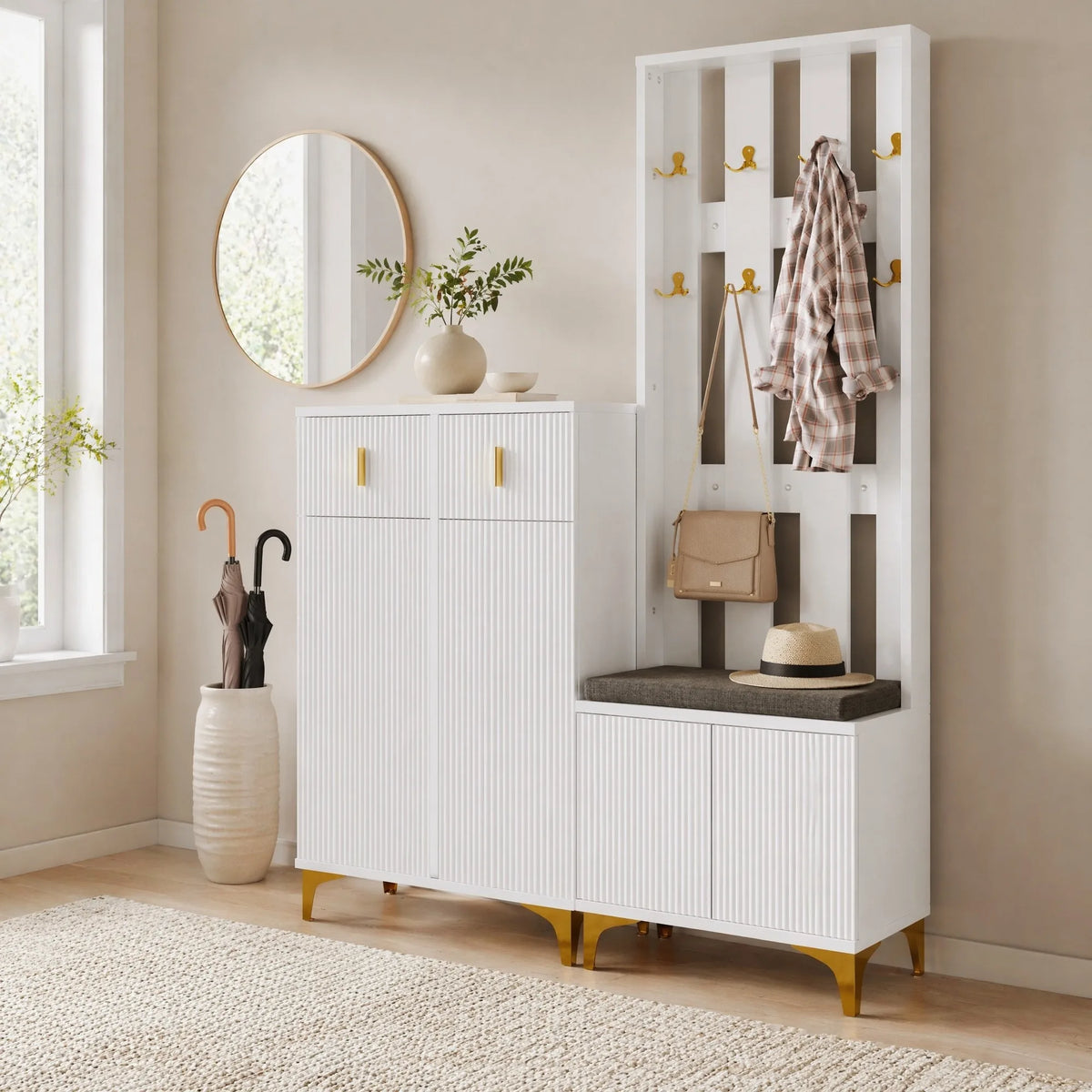 Ensemble porte-manteau blanc doré - ambiance 1
