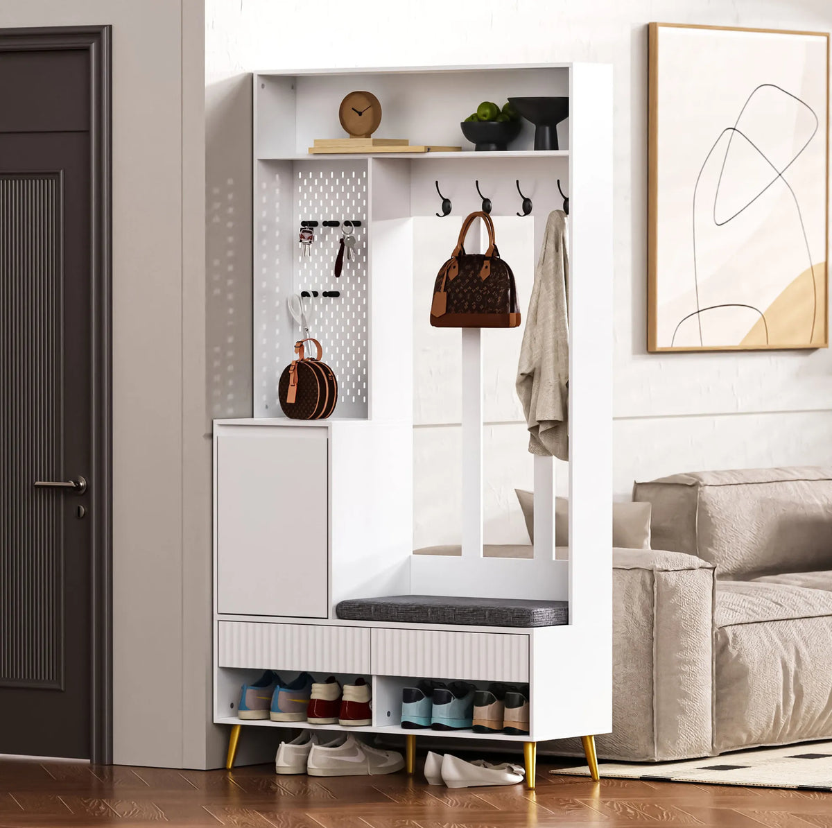 Porte-manteau couloir blanc 6-en-1 - ambiance 1