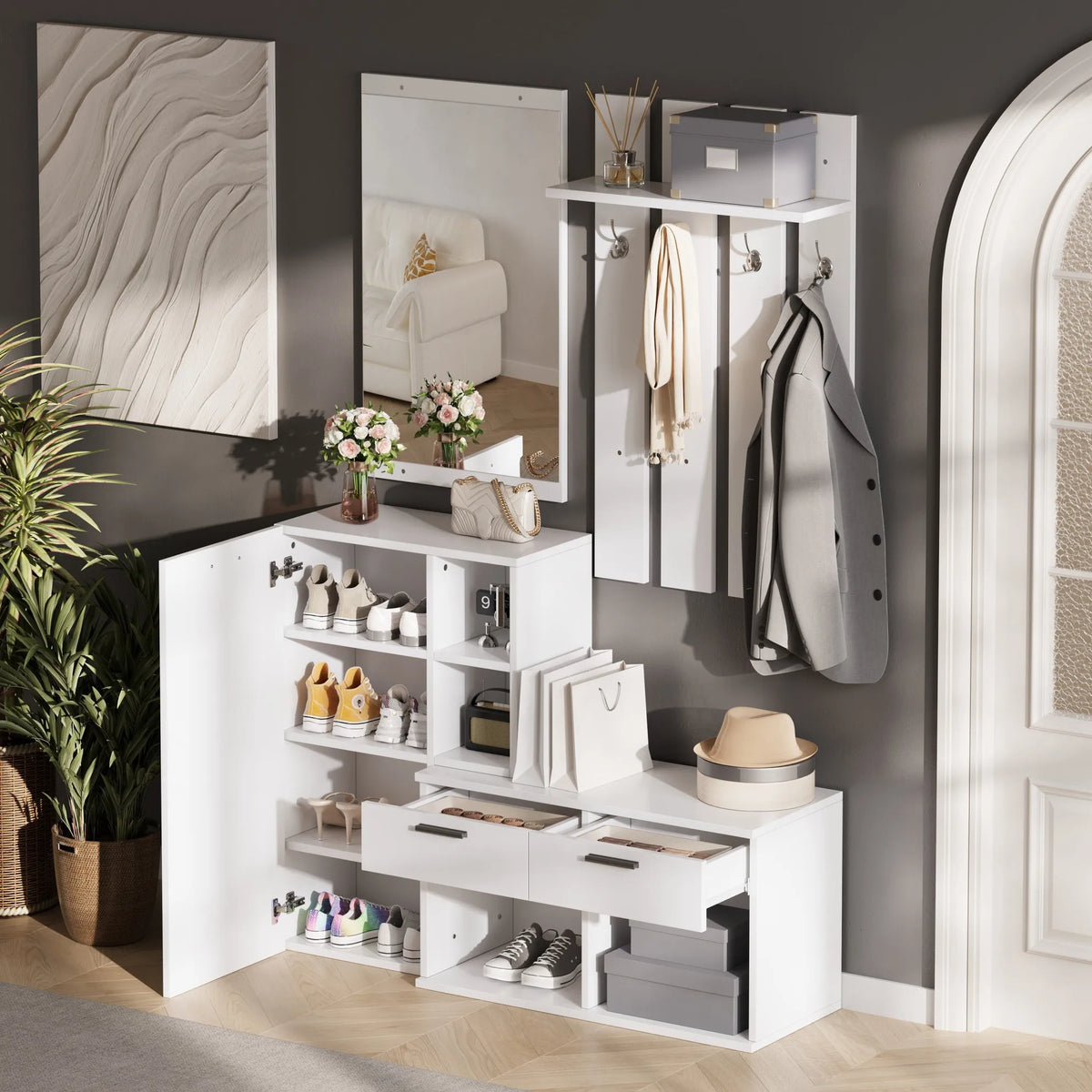 Meuble entrée blanc miroir - ambiance 1