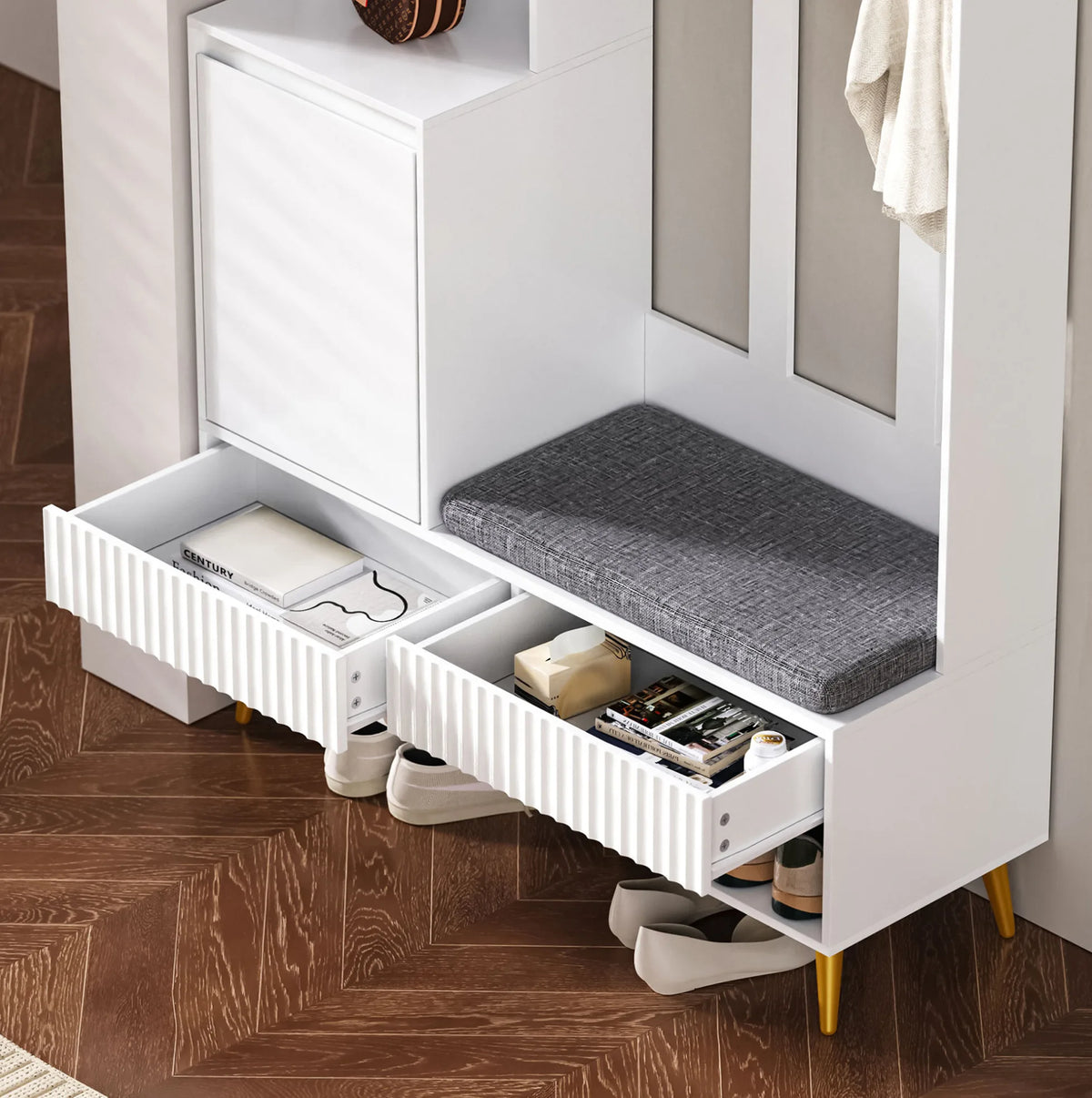 Porte-manteau couloir blanc 6-en-1 - ambiance 3