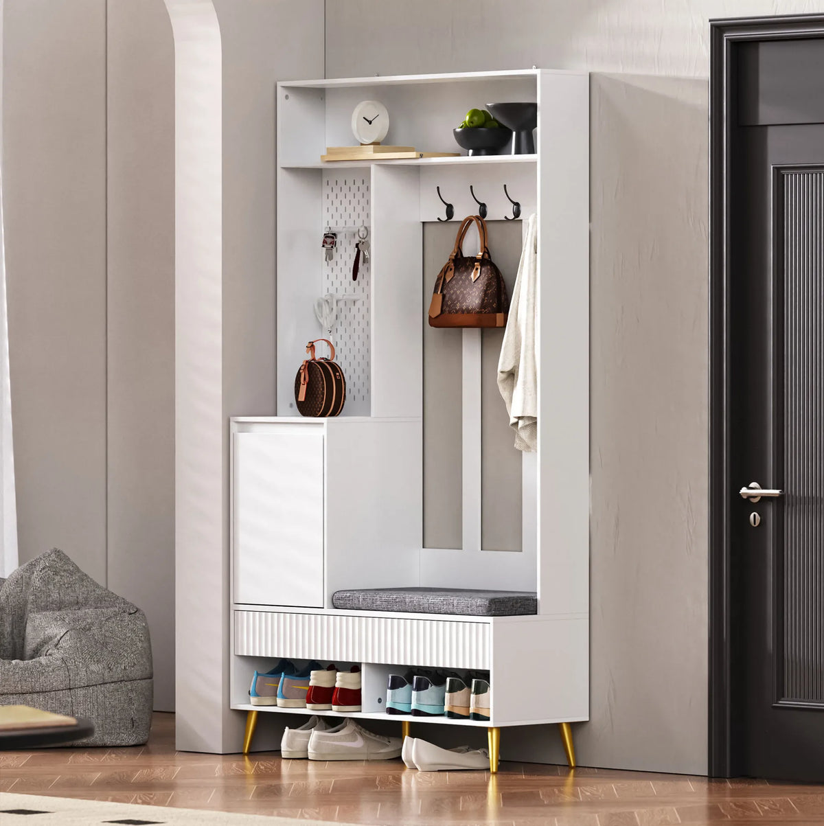 Porte-manteau couloir blanc 6-en-1 - ambiance 2