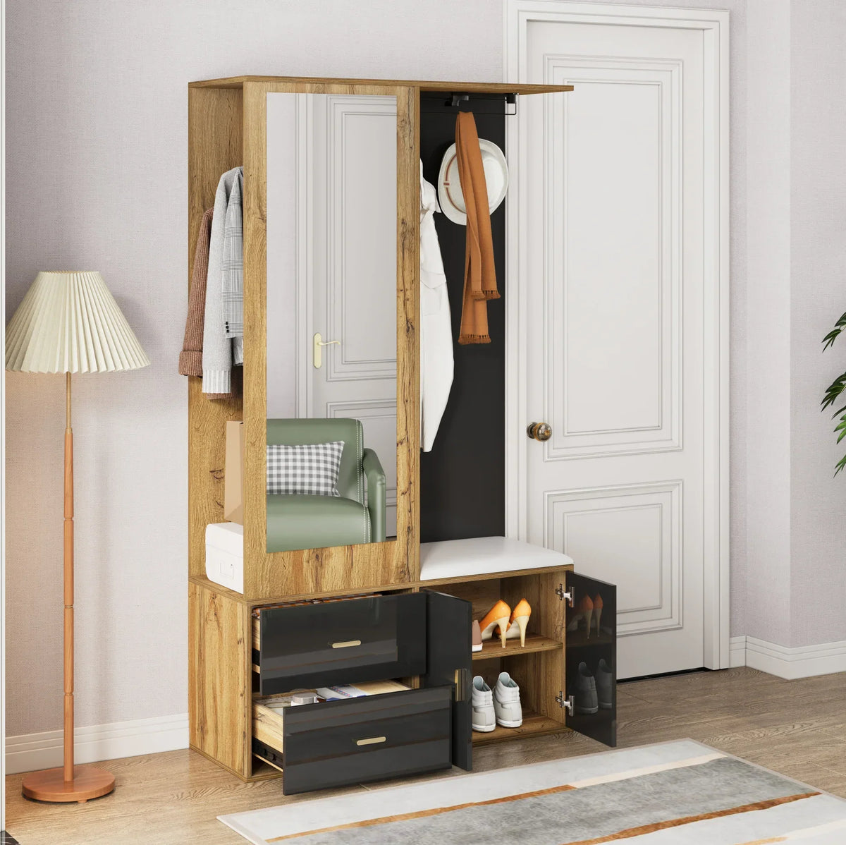 Porte-manteau compact noir et bois - ambiance 3
