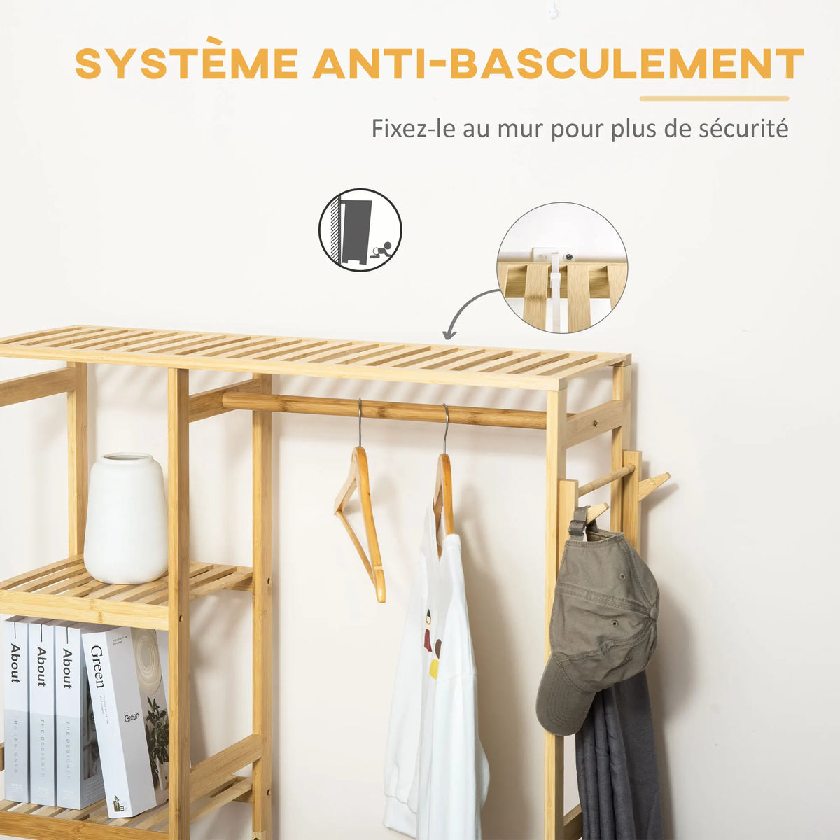Porte-vêtements bambou minimaliste - anti-basculement