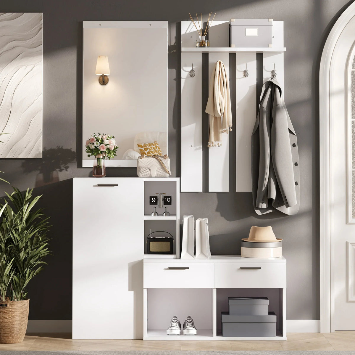 Meuble entrée blanc miroir - ambiance 4