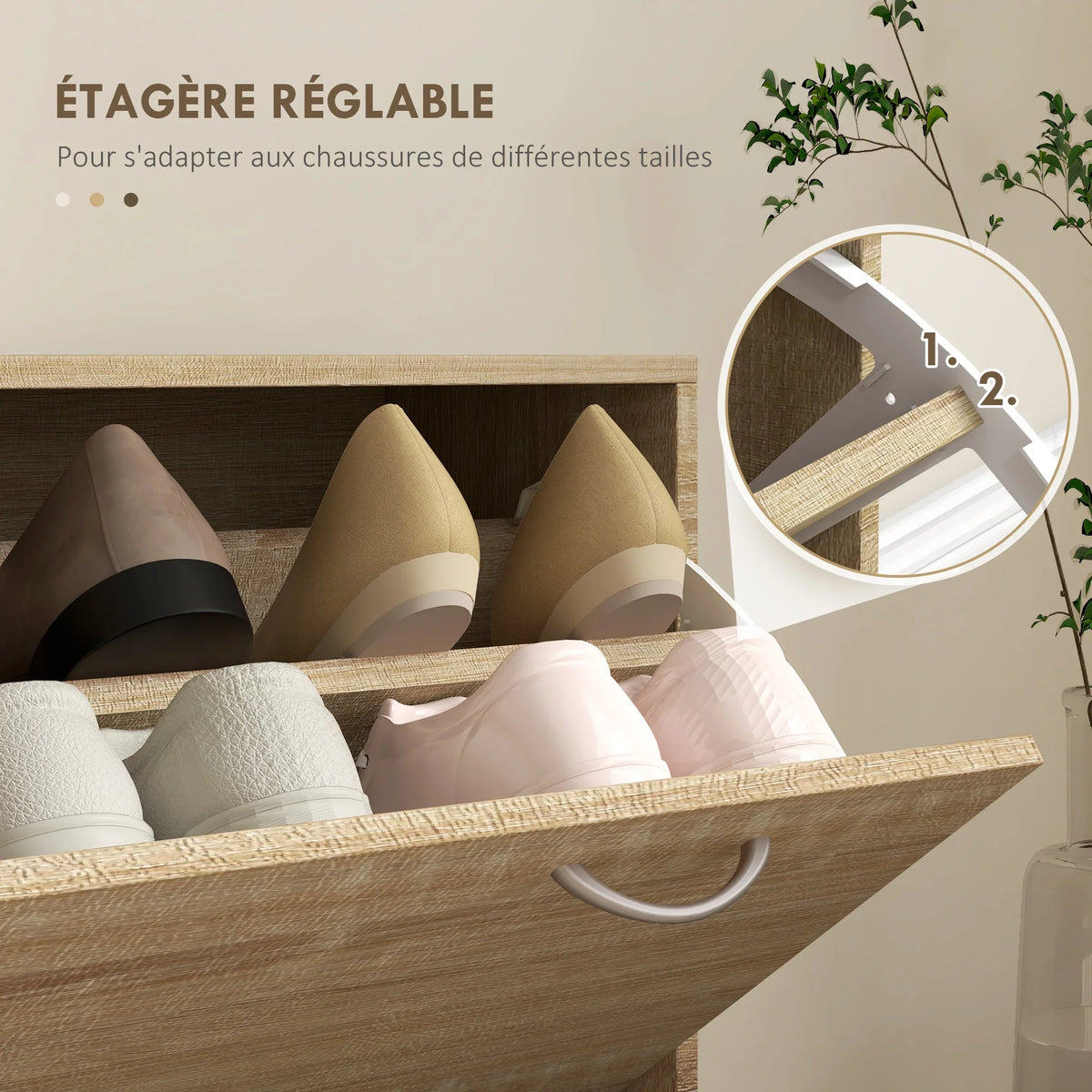 Ensemble 3-en-1 bois naturel - étagère réglable