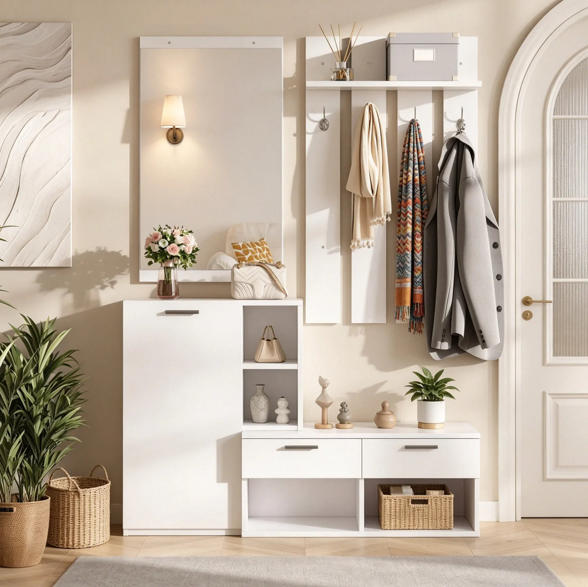 Meuble entrée blanc miroir - ambiance 2