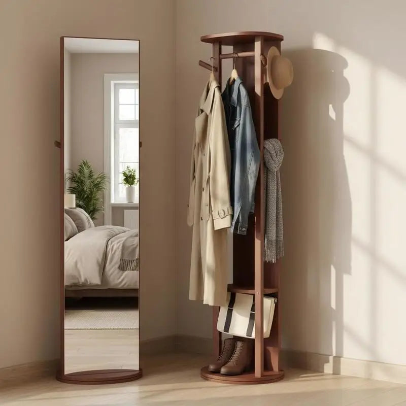 Miroir bois massif porte-manteau - ambiance