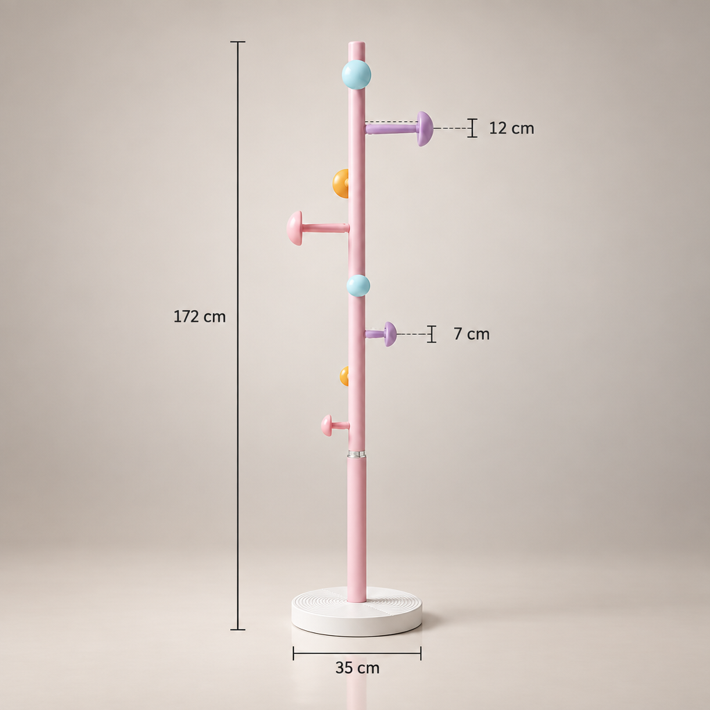 Porte-manteau sur pied Enfant rose - dimensions