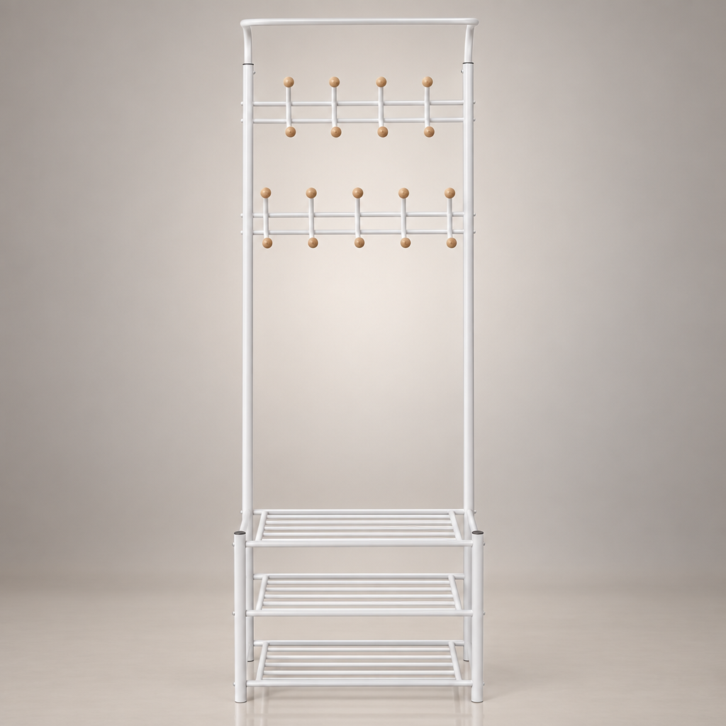 Meuble chaussure avec porte manteau blanc - autre angle