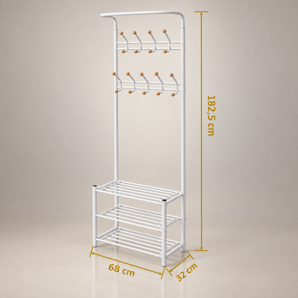 Meuble chaussure avec porte manteau blanc - dimensions