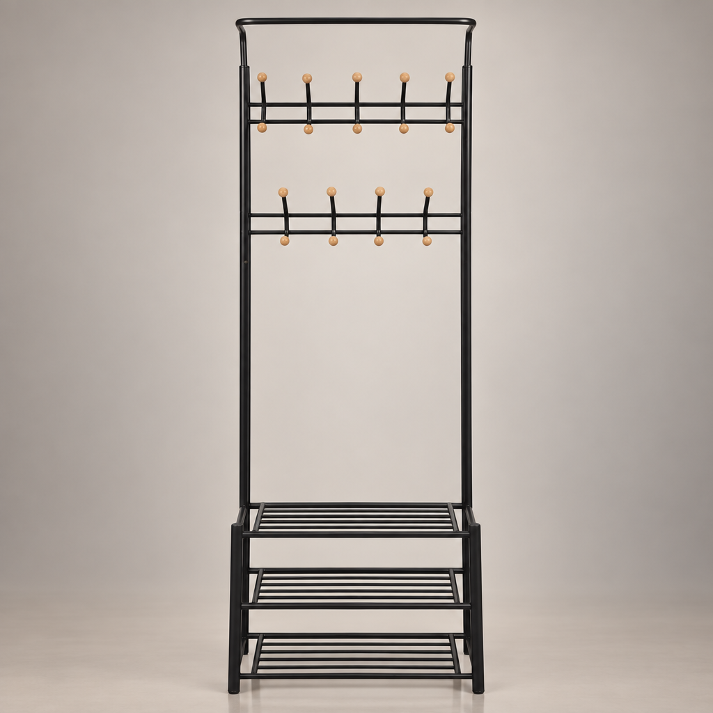 Meuble chaussure avec porte manteau noir - autre angle