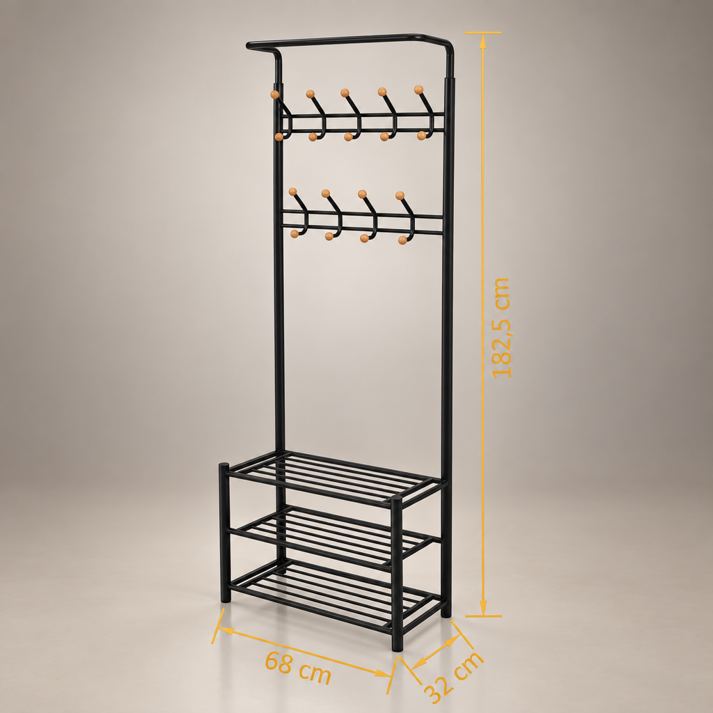 Meuble chaussure avec porte manteau noir - dimensions