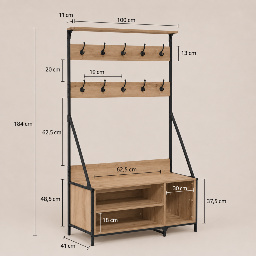Porte manteau entrée rangement - dimensions
