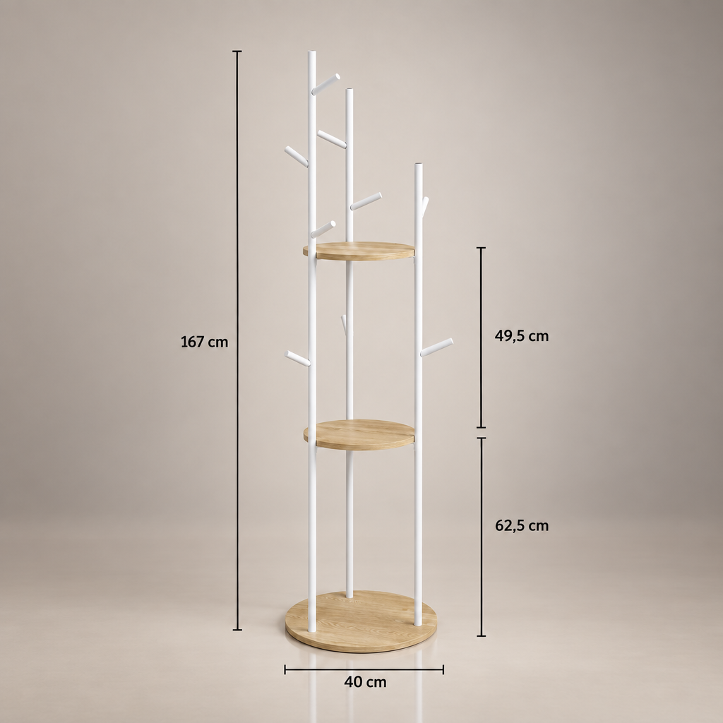 Porte-manteau blanc étagères rondes - dimensions