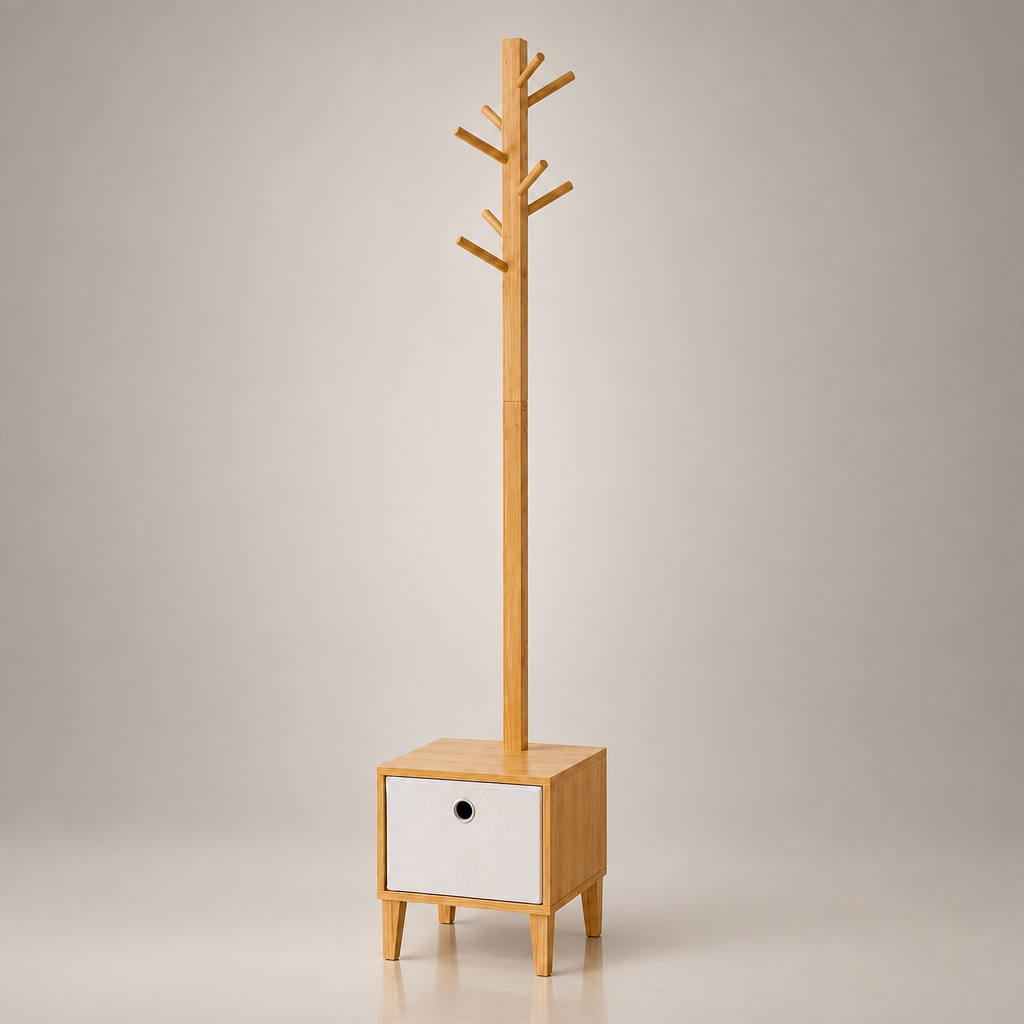 Porte-manteau bambou assise et tiroir - photo studio