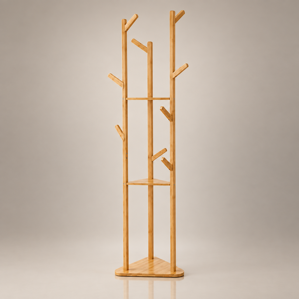 Porte-manteau bois 2 étagères - photo studio