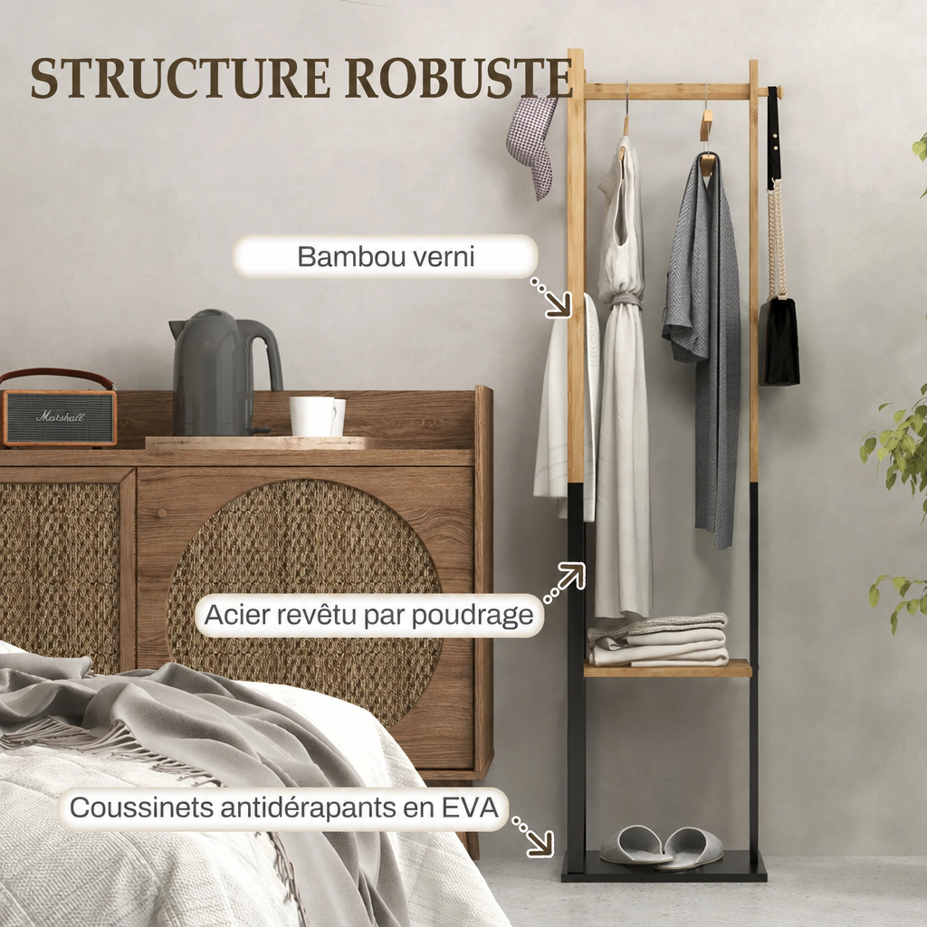 Portant bambou et métal - structure robuste