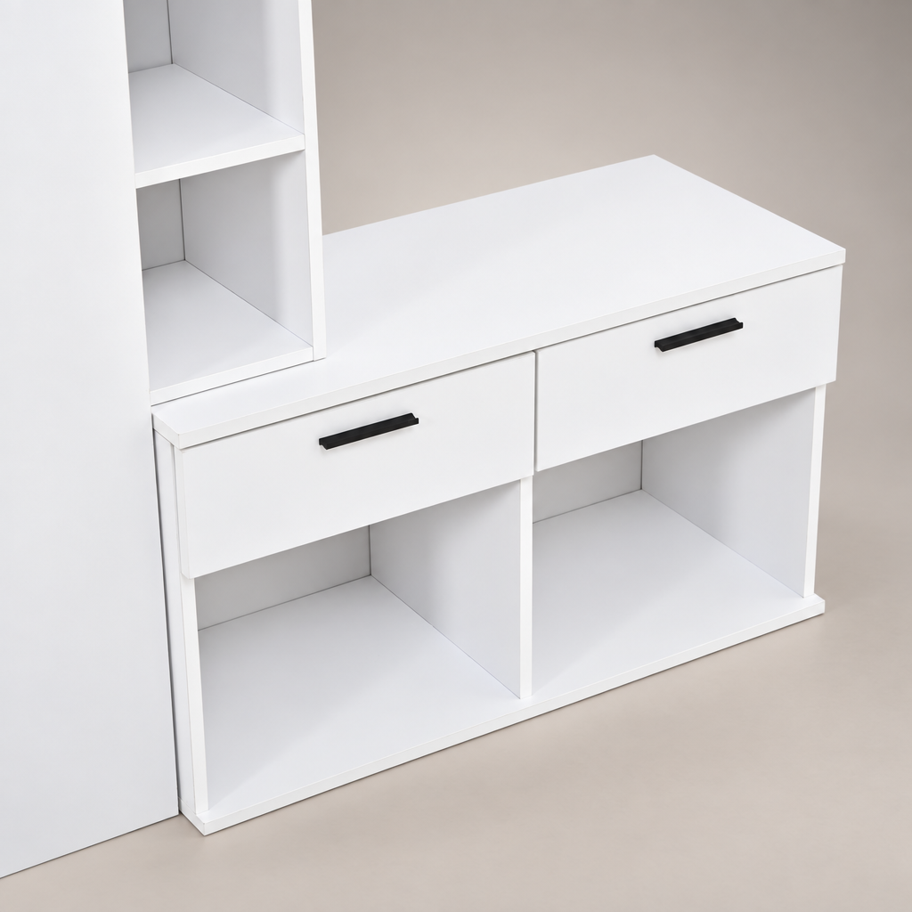 Meuble entrée blanc miroir - zoom tiroirs