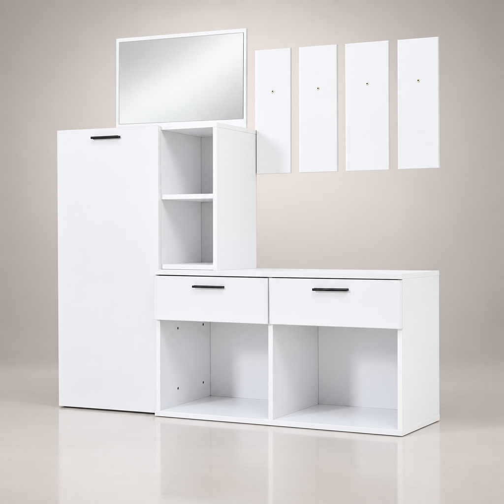 Meuble entrée blanc miroir - photo studio