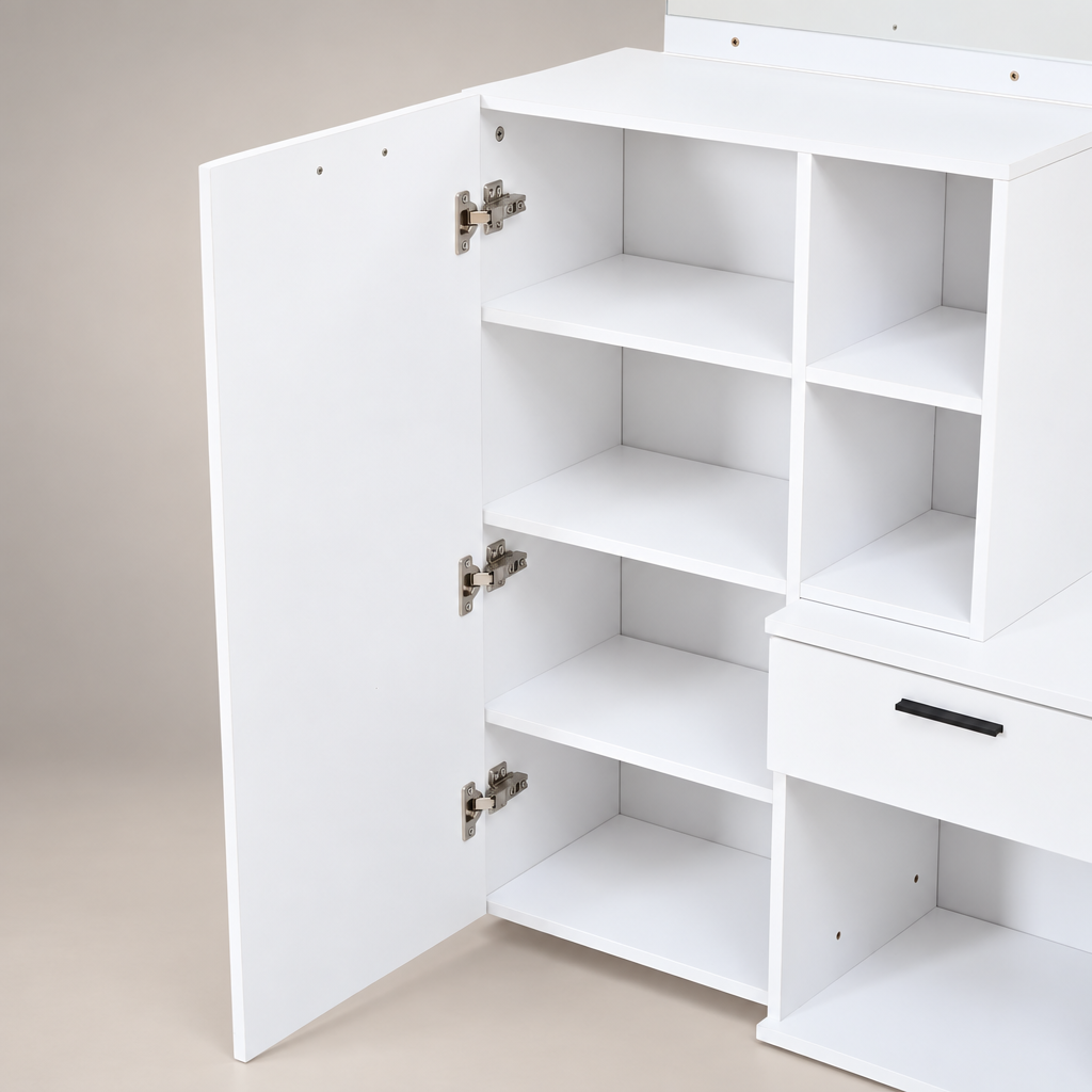 Meuble entrée blanc miroir - zoom porte ouverte