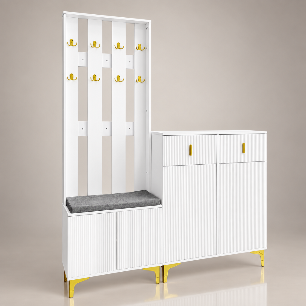 Ensemble porte-manteau blanc doré - photo studio