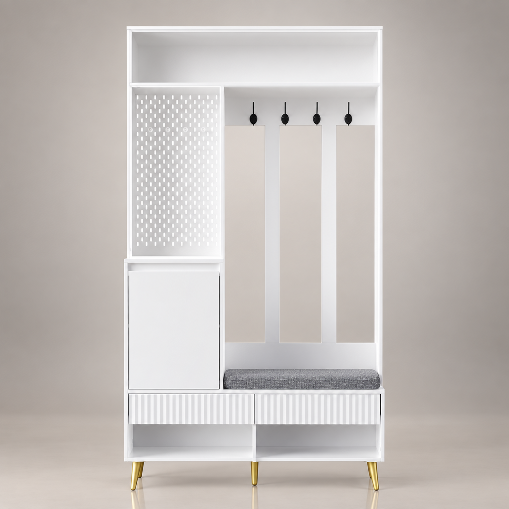 Porte-manteau couloir blanc 6-en-1 - photo studio