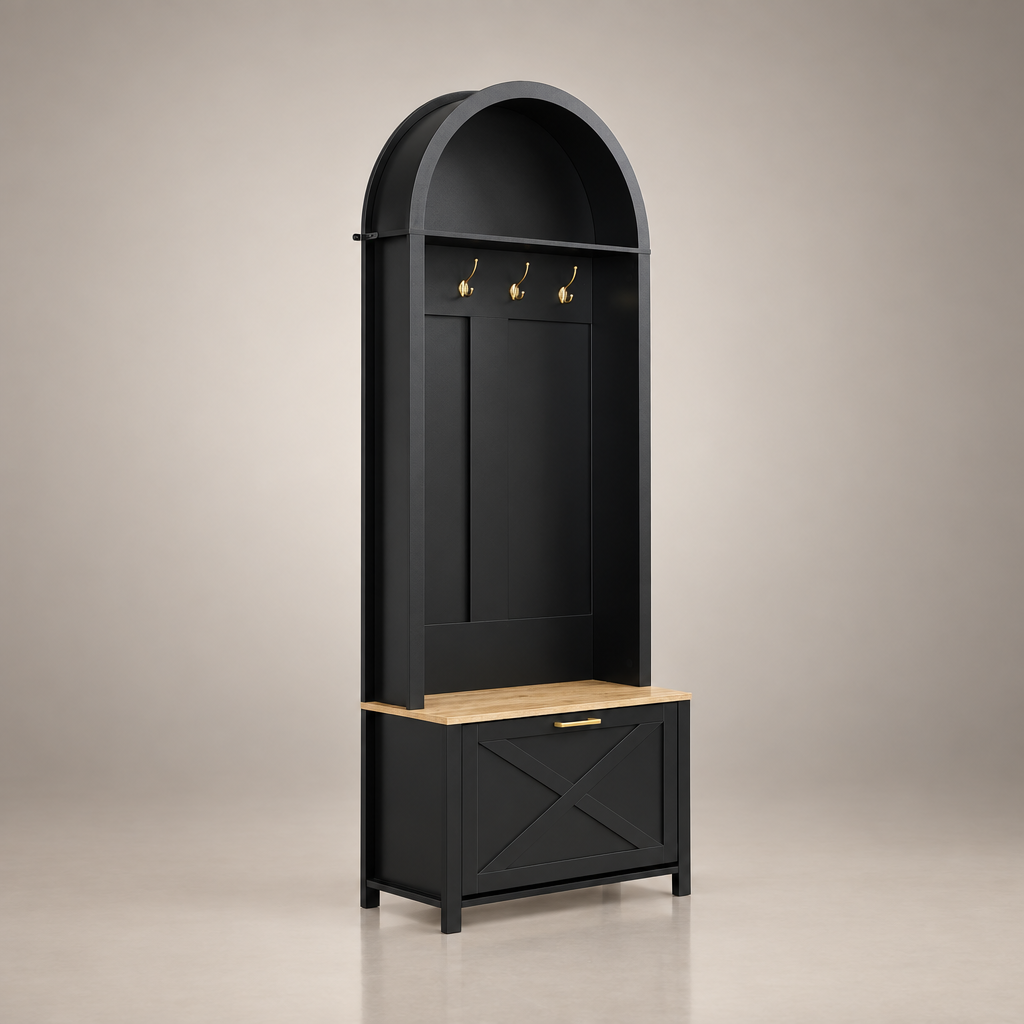 Meuble d'entrée bois et noir - photo studio