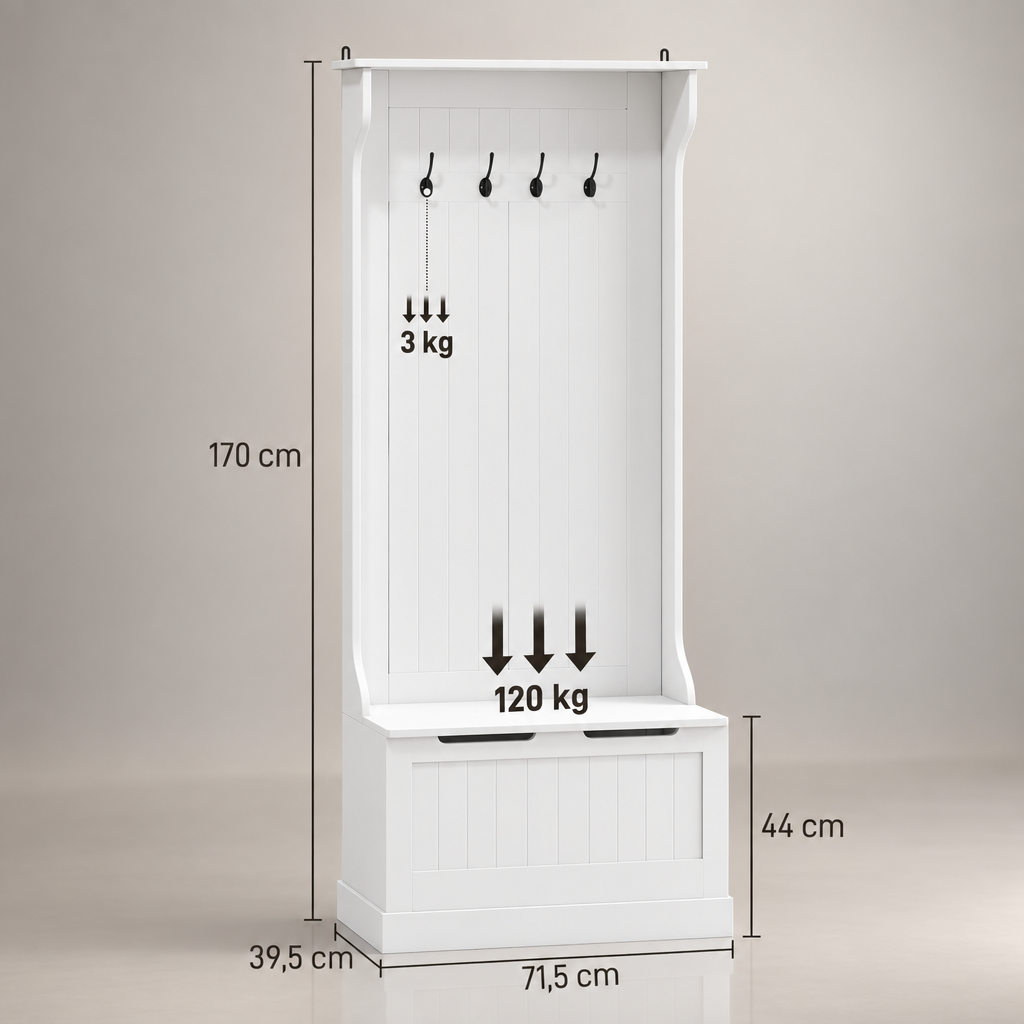 Meuble d'entrée 4-en-1 blanc - dimensions