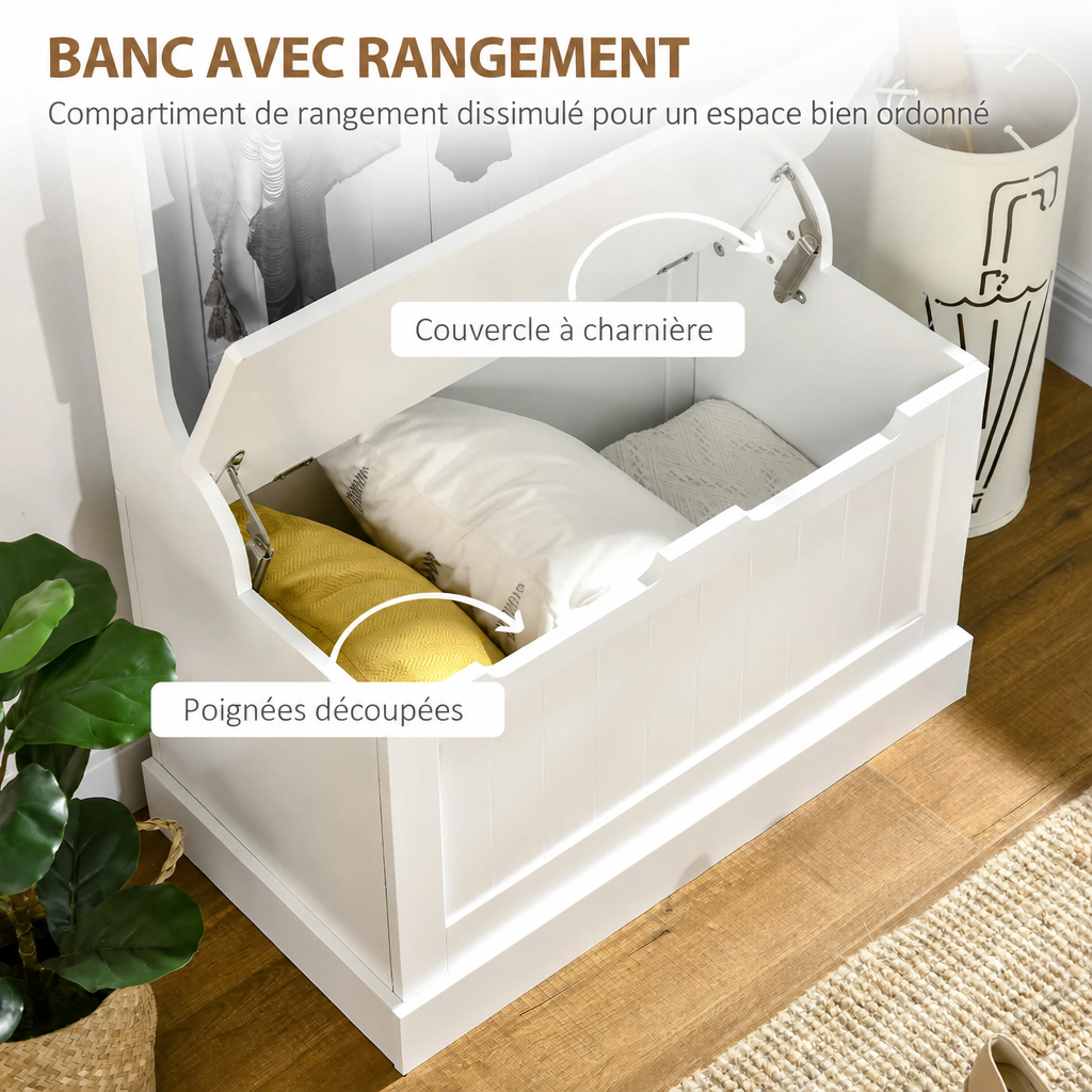 Meuble d'entrée 4-en-1 blanc - banc avec rangement