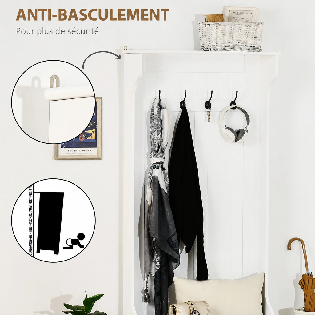 Meuble d'entrée 4-en-1 blanc - anti-basculement
