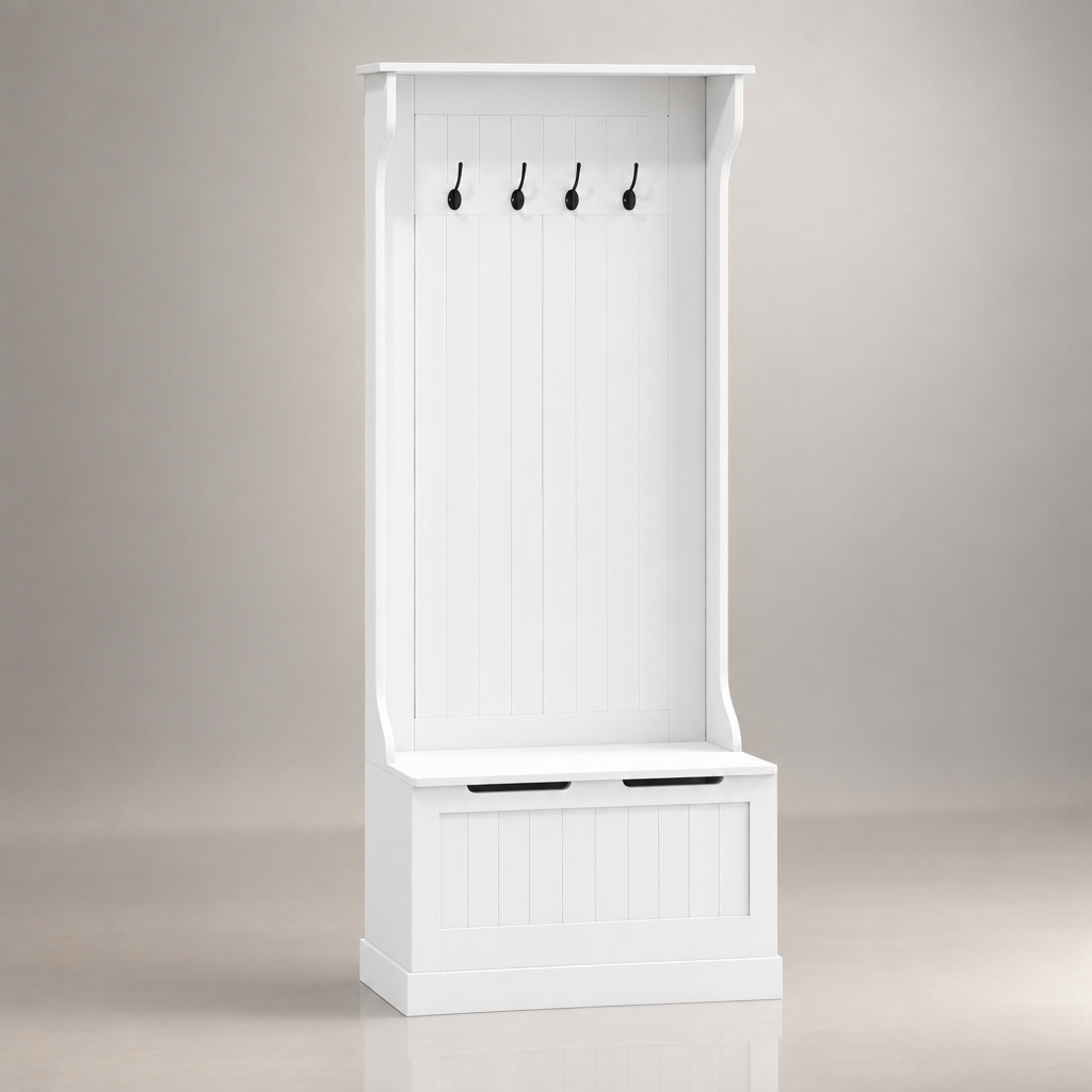 Meuble d'entrée 4-en-1 blanc - photo studio