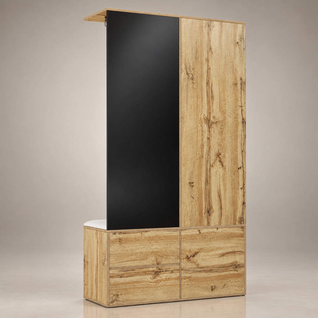 Porte-manteau compact noir et bois - photo studio