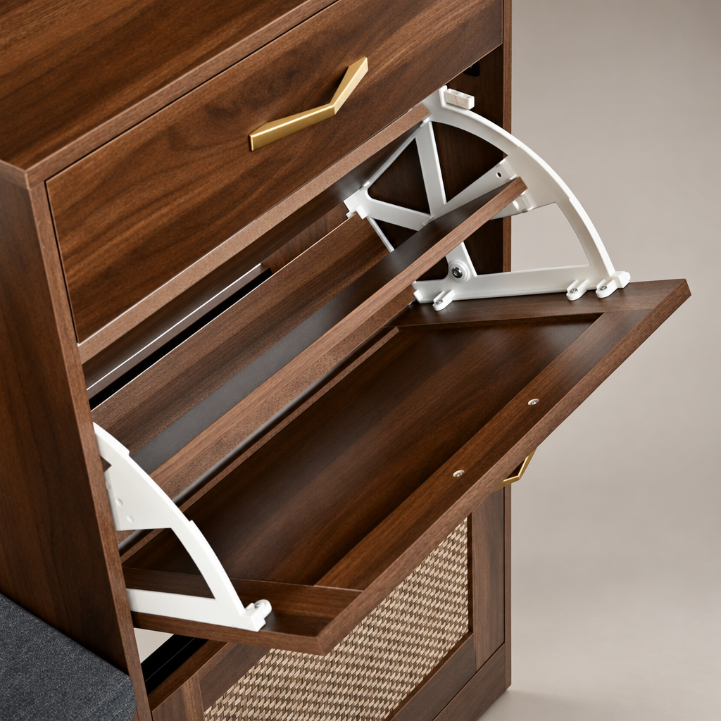 Armoire d'entrée en rotin - zoom mécanisme rabattable