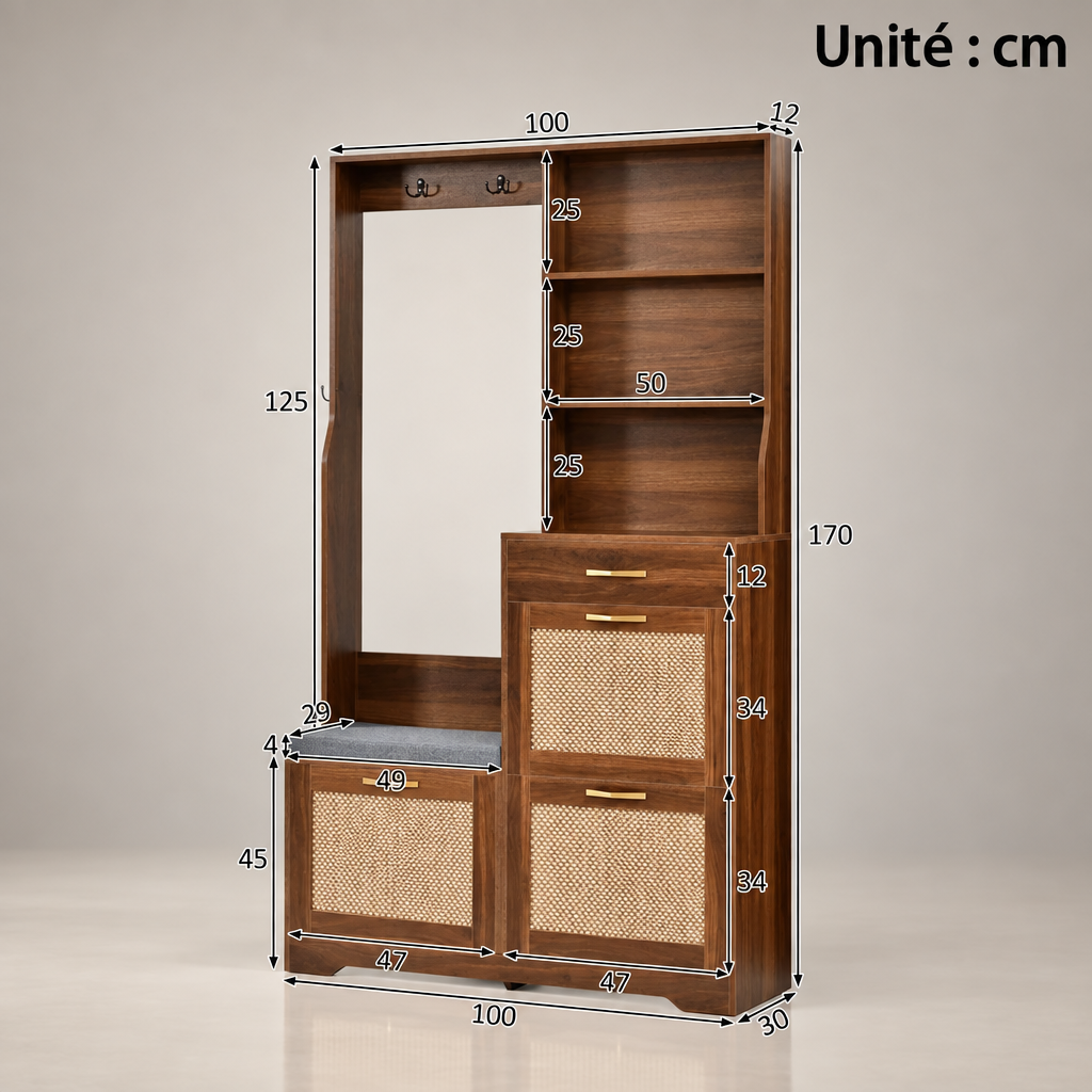 Armoire d'entrée en rotin - dimensions