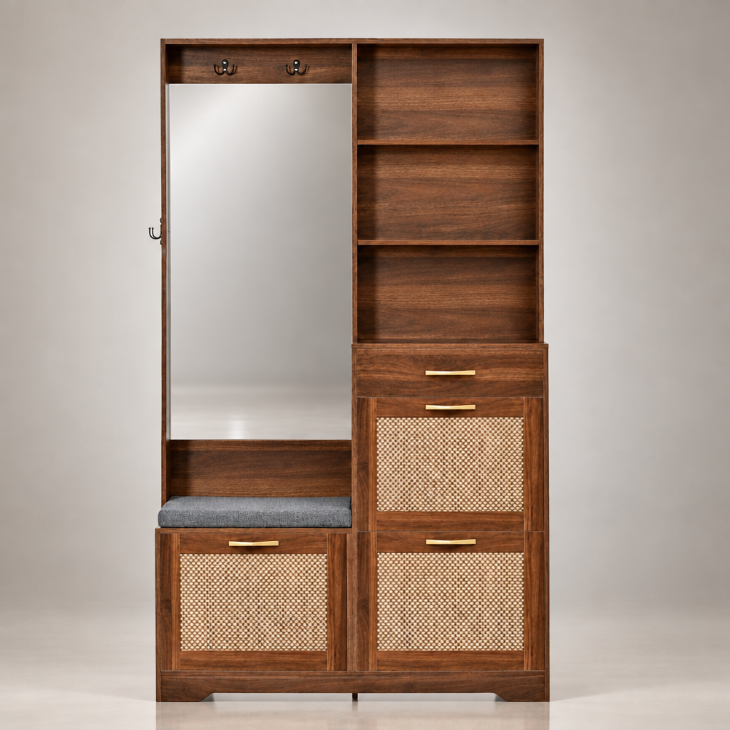 Armoire d'entrée en rotin - photo studio