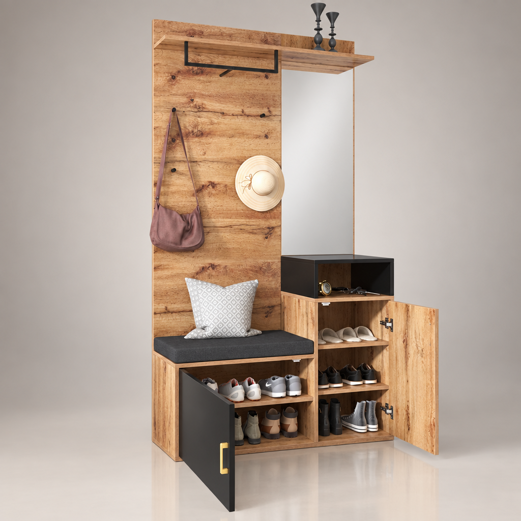 Ensemble garde-robe noir et bois - photo studio