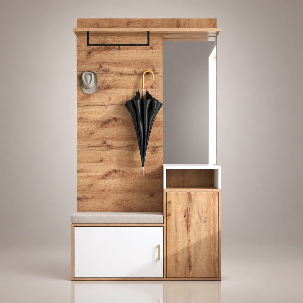 Ensemble garde-robe blanc et bois - photo studio
